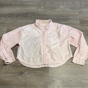 American Eagle Pink Floral and Striped Shirt